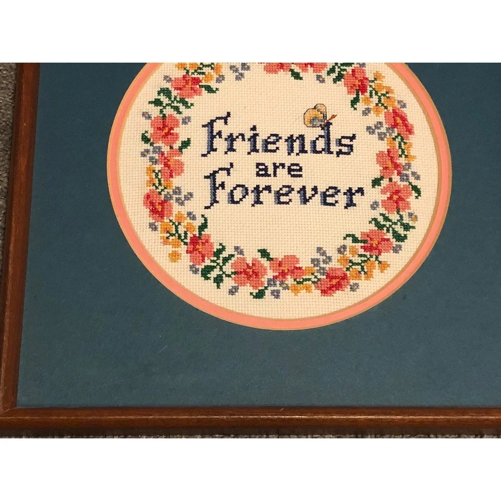 Friends are Forever - Cross Stitch - Finished - Framed size 8 x 8